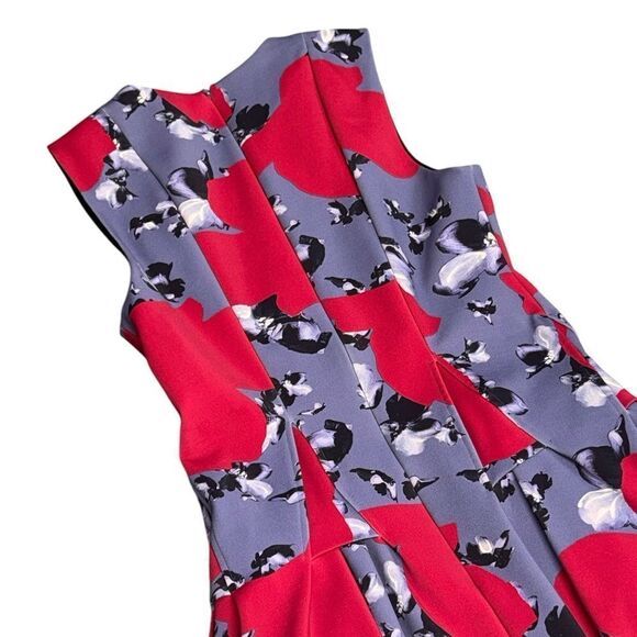 THAKOON luxury brand Blue & pink floral mini pleated neoprene flare dress sz 8 - Picture 4 of 9